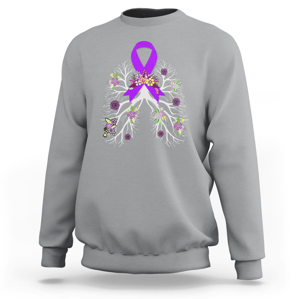 Just Breathe Purple Ribbon CF Cystic Fibrosis Awareness Sweatshirt - Wonder Print Shop