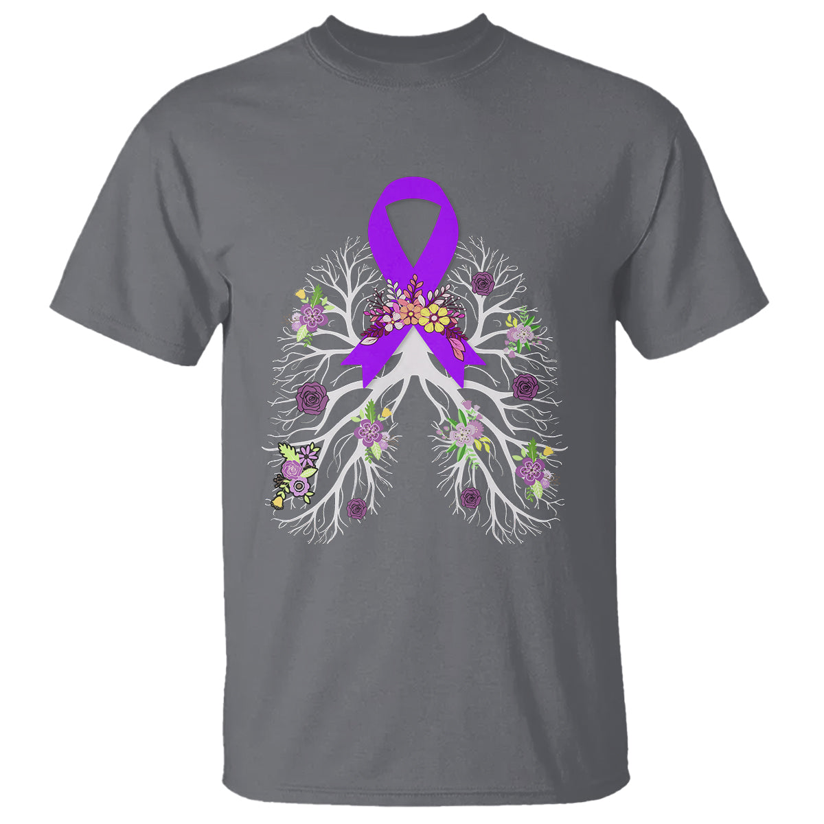 Just Breathe Purple Ribbon CF Cystic Fibrosis Awareness T Shirt - Wonder Print Shop