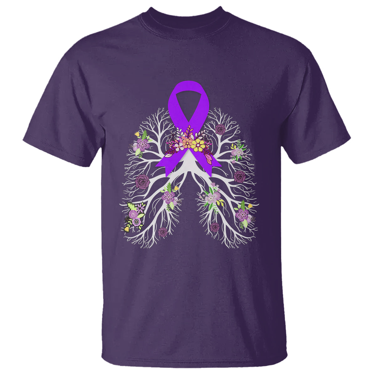 Just Breathe Purple Ribbon CF Cystic Fibrosis Awareness T Shirt - Wonder Print Shop