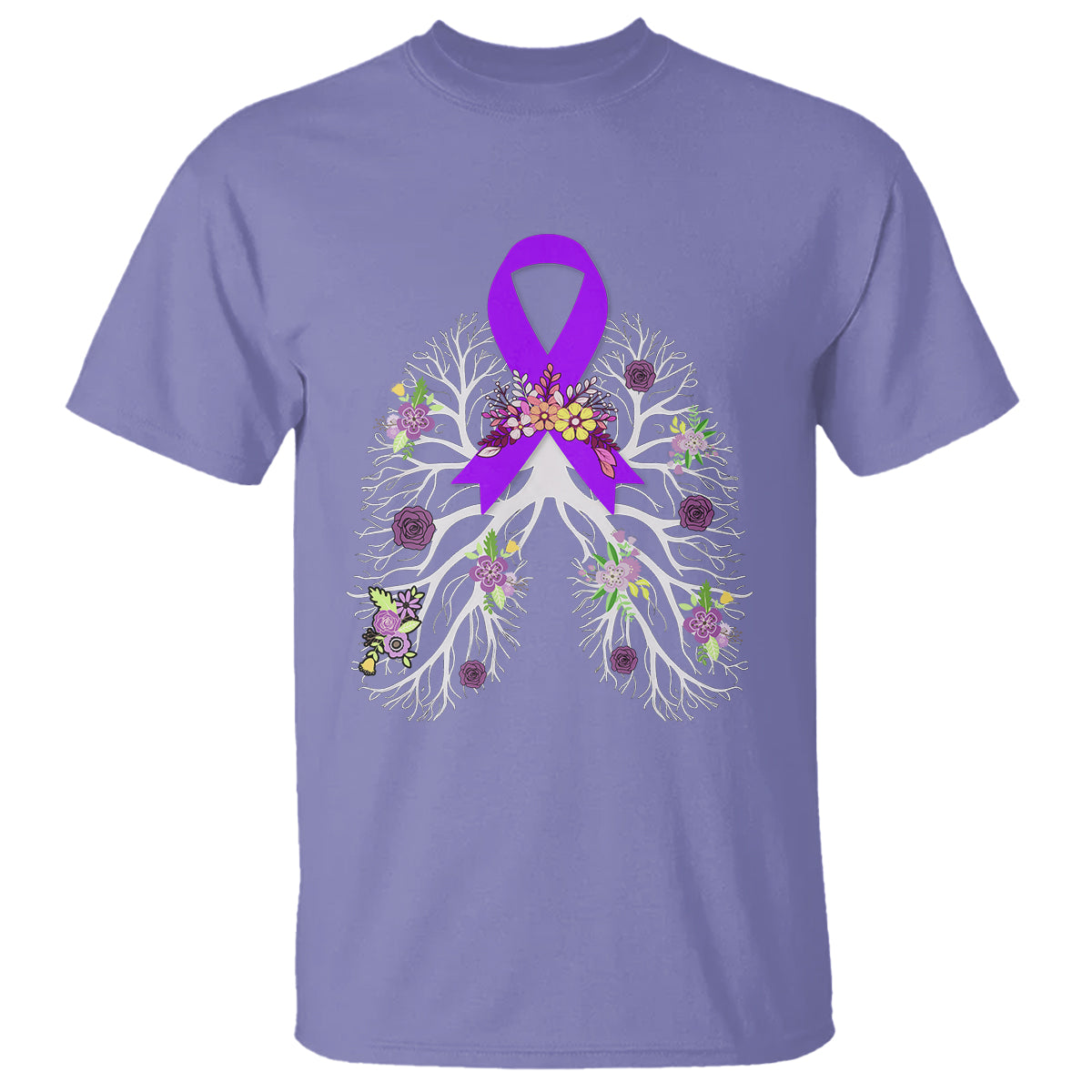 Just Breathe Purple Ribbon CF Cystic Fibrosis Awareness T Shirt - Wonder Print Shop