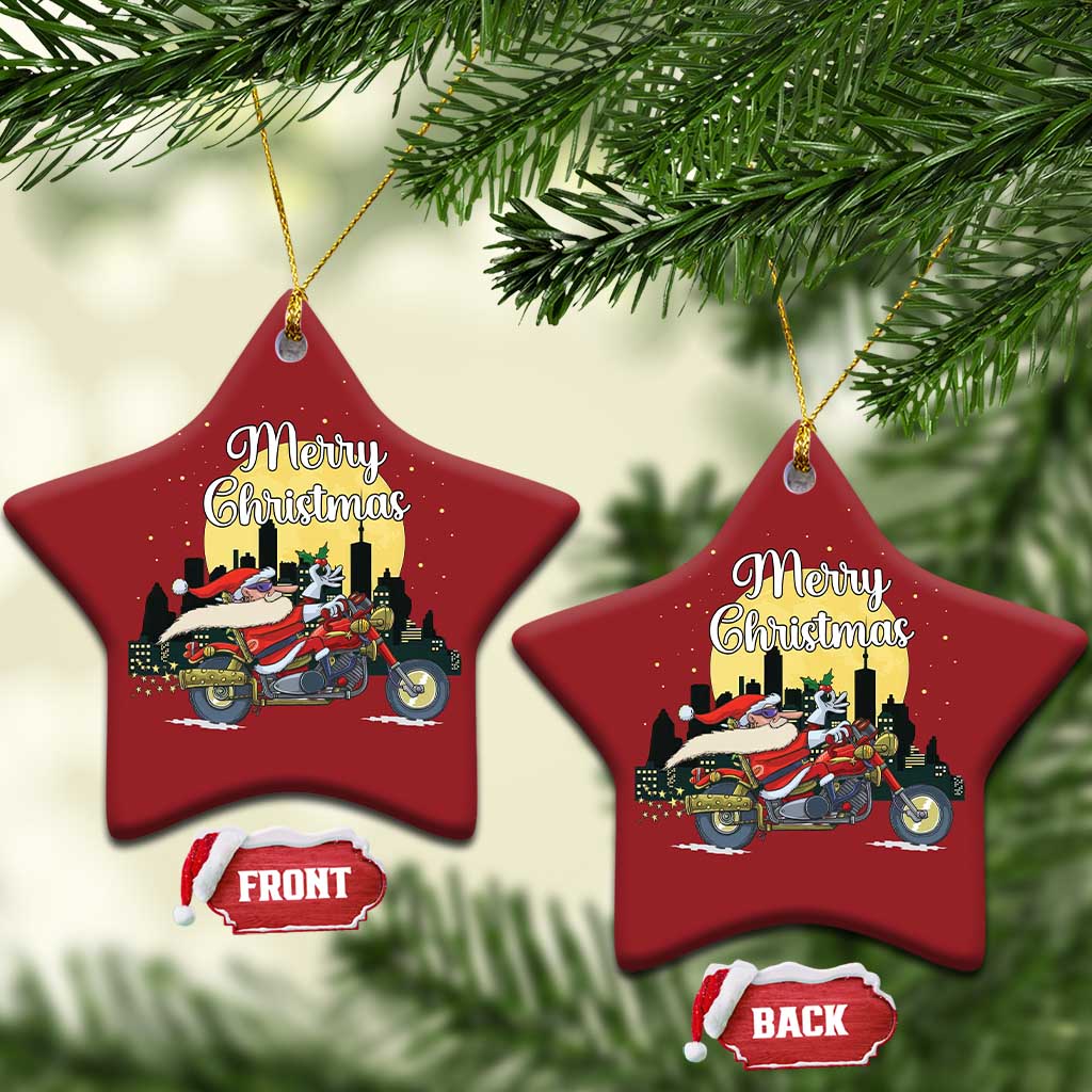 Funny Xmas Riding Christmas Ornament Santa Riding Motorcycle Biker - Wonder Print Shop