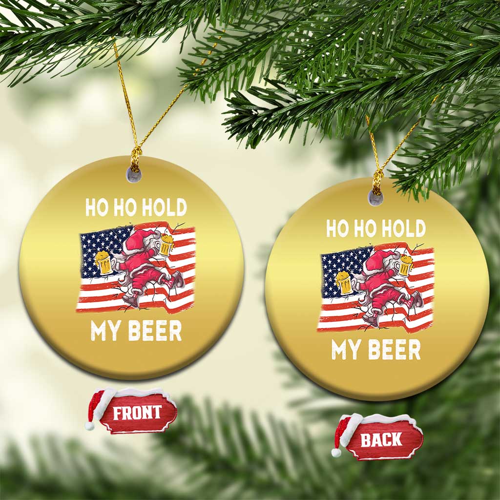 Xmas In Hawaii Christmas Ornament Ho Ho Hold My Beer Drunk Santa USA Flag - Wonder Print Shop