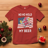 Christmas In Hawaii T Shirt Ho Ho Hold My Beer Drunk Santa USA Flag - Wonder Print Shop