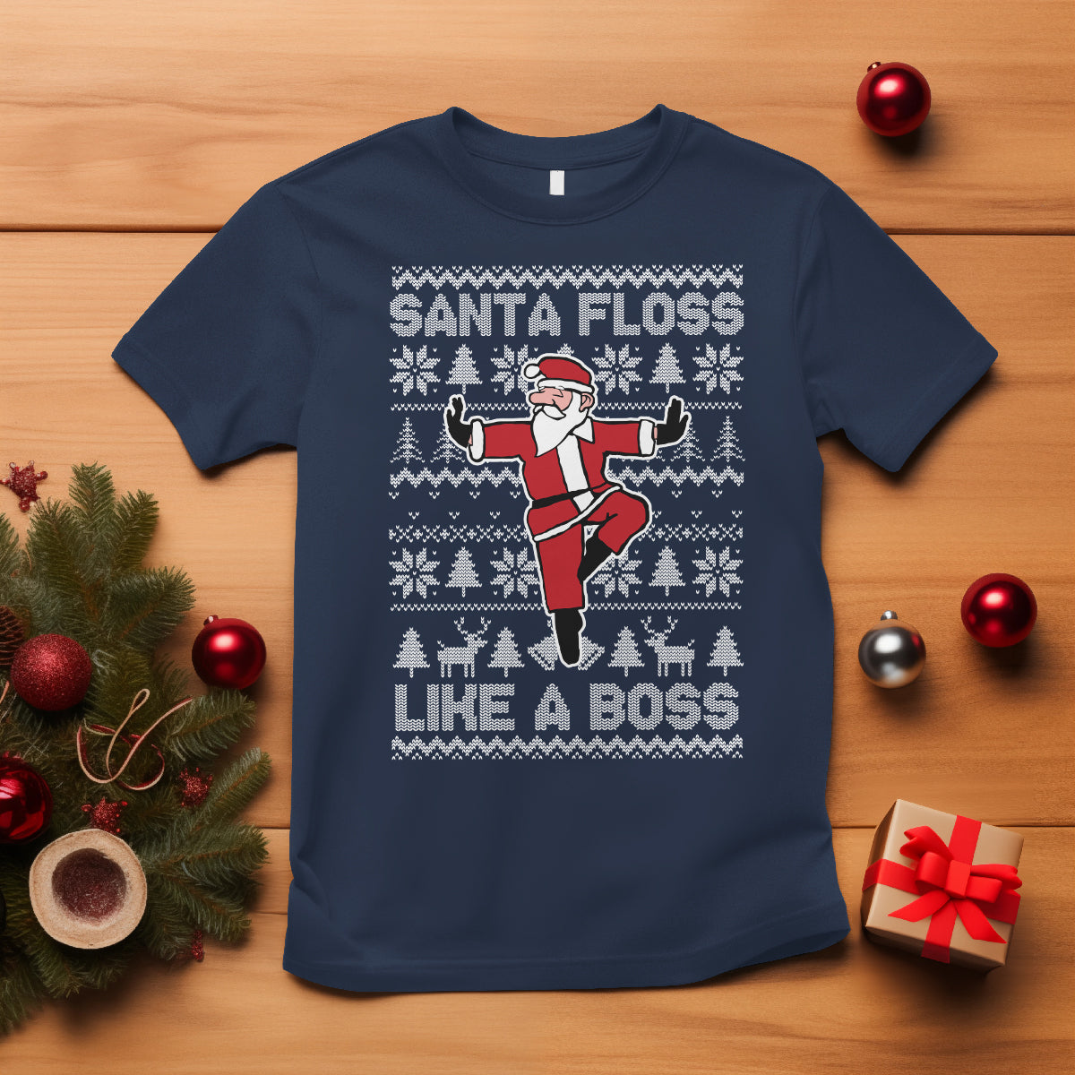 Christmas T Shirt Santa Floss Like A Boss Funny Dancing - Wonder Print Shop