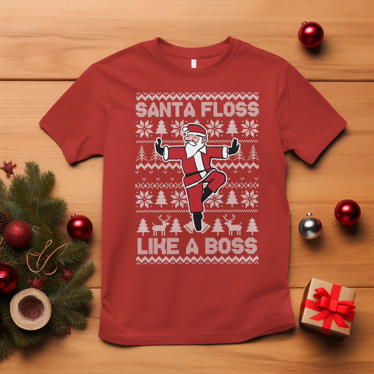 Christmas T Shirt Santa Floss Like A Boss Funny Dancing - Wonder Print Shop