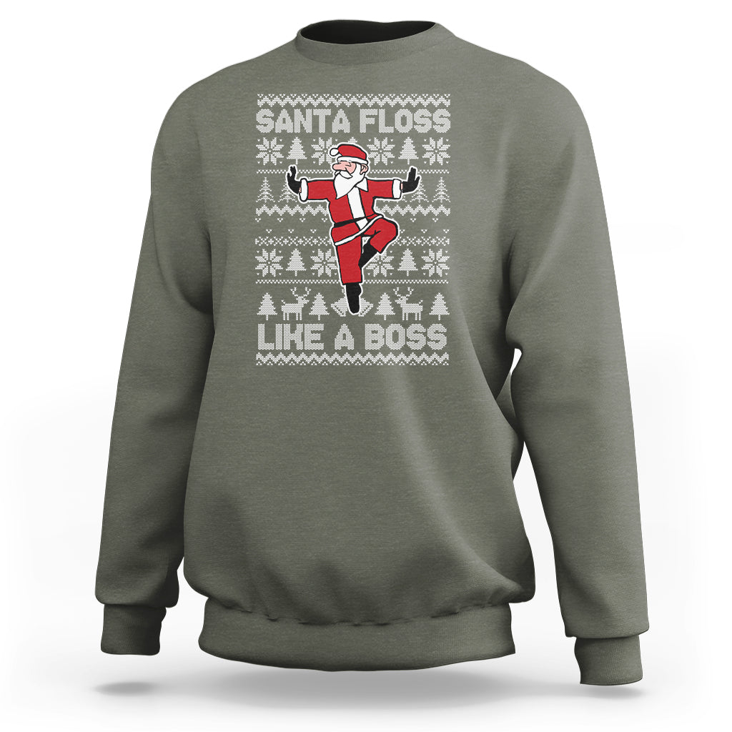 Christmas Sweatshirt Santa Floss Like A Boss Funny Dancing - Wonder Print Shop