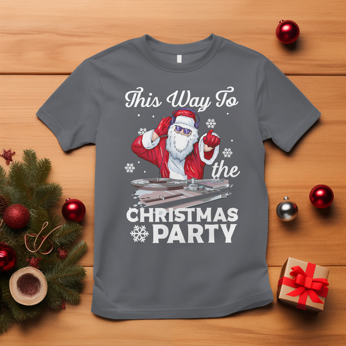 This Way to The Christmas Party Cool Santa DJ T Shirt - Wonder Print Shop