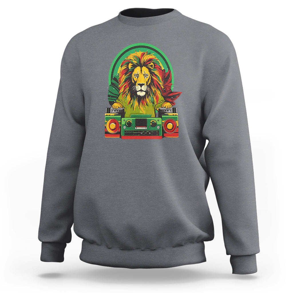 Rasta Reggae Music Headphones Jamaican Pride Lion Boombox Sweatshirt - Wonder Print Shop