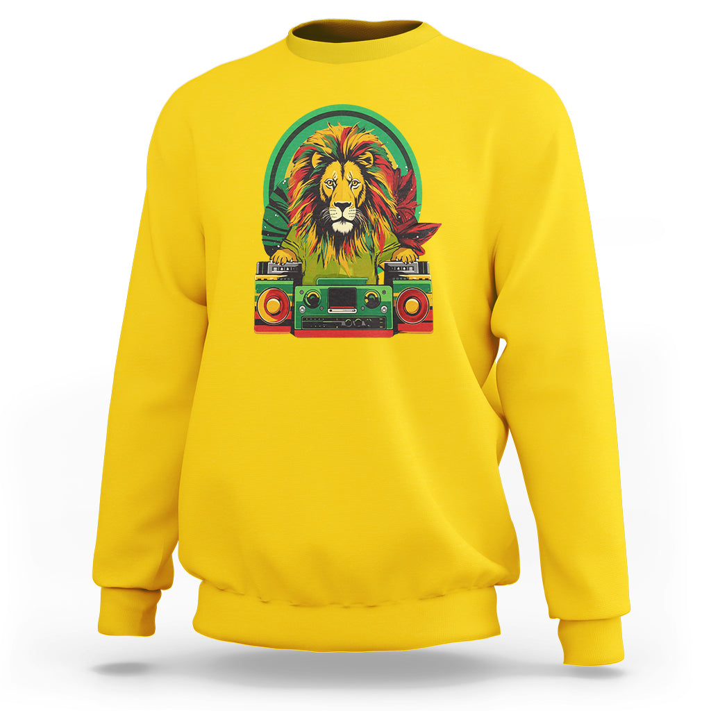 Rasta Reggae Music Headphones Jamaican Pride Lion Boombox Sweatshirt - Wonder Print Shop