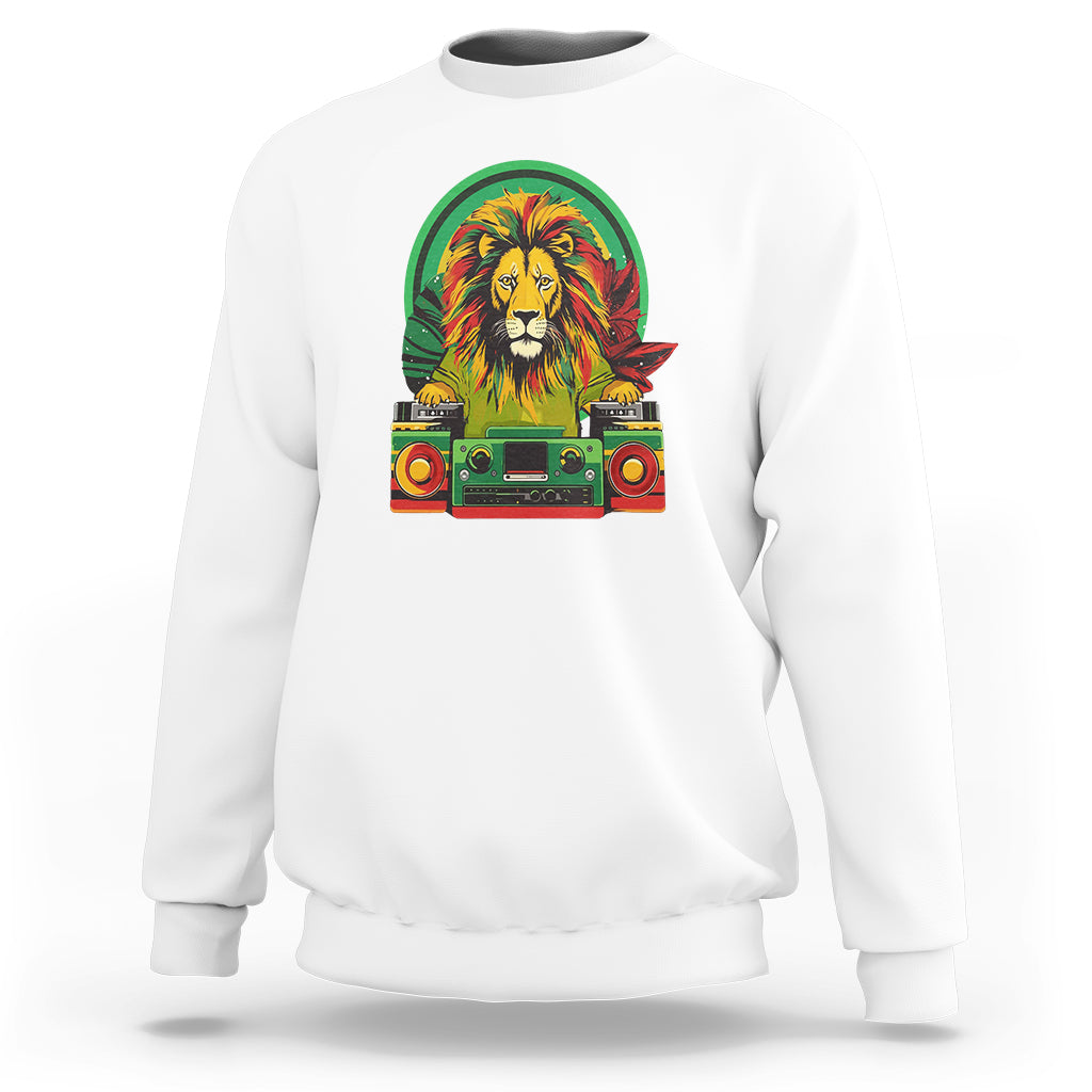 Rasta Reggae Music Headphones Jamaican Pride Lion Boombox Sweatshirt - Wonder Print Shop