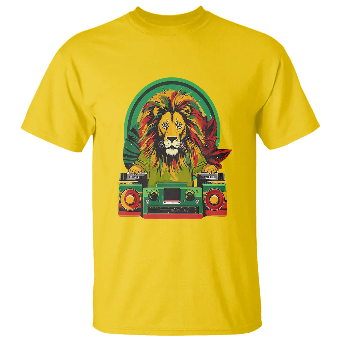 Rasta Reggae Music Headphones Jamaican Pride Lion Boombox T Shirt - Wonder Print Shop