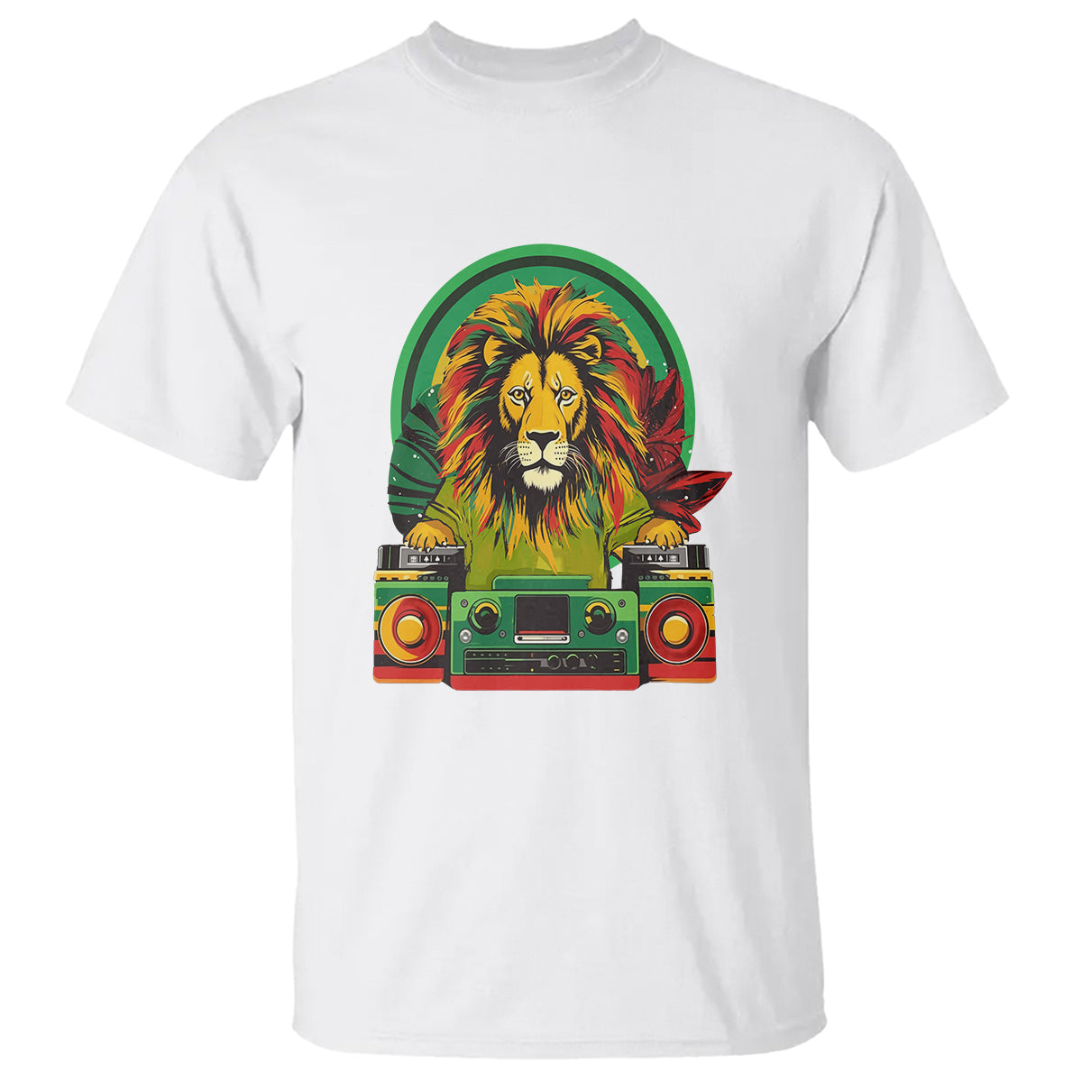 Rasta Reggae Music Headphones Jamaican Pride Lion Boombox T Shirt - Wonder Print Shop