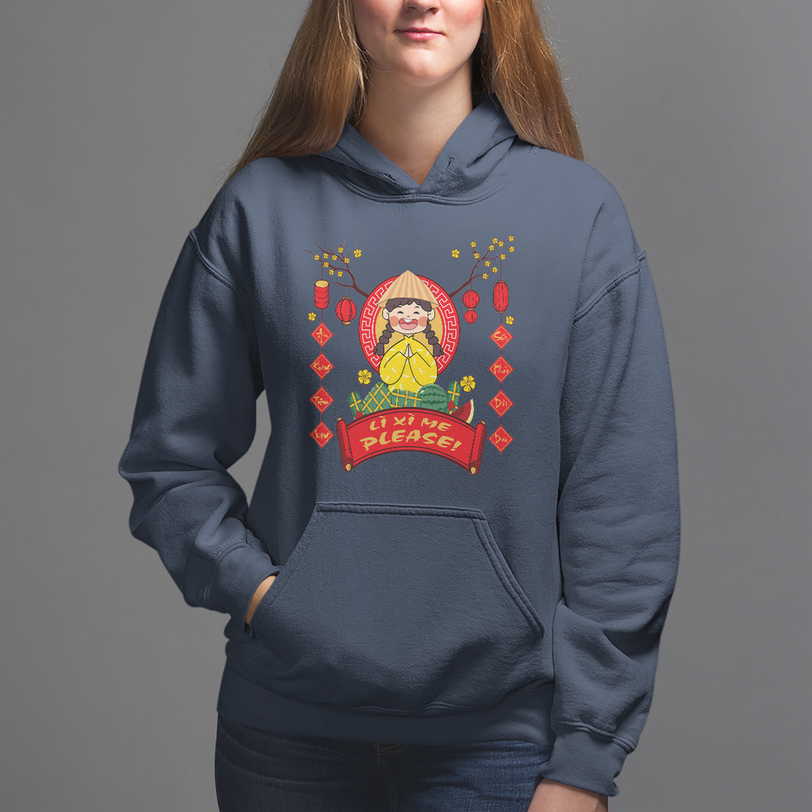 Vietnamese Lunar New Year Hoodie Li Xi Me Please Cute Girl Tet Traditional Vietnam Food - Wonder Print Shop