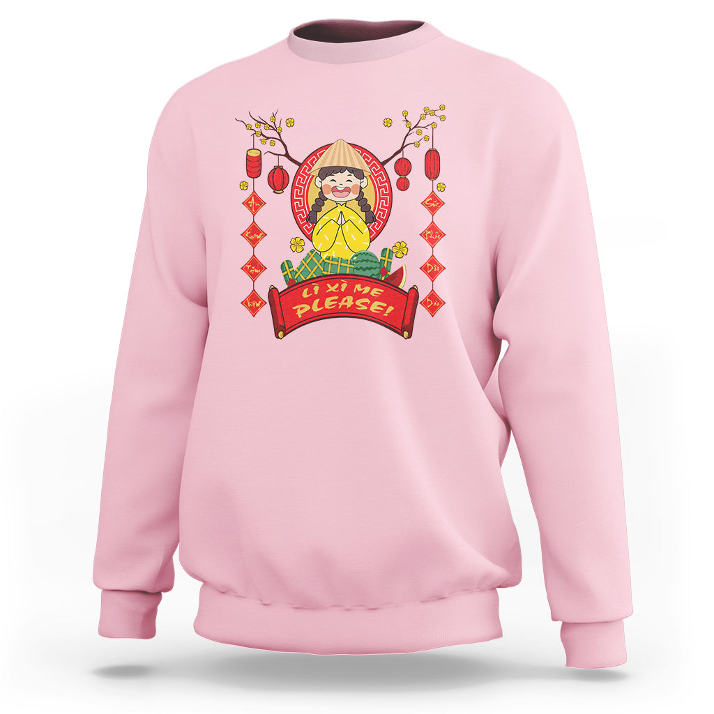 Vietnamese Lunar New Year Sweatshirt Li Xi Me Please Cute Girl Tet Traditional Vietnam Food - Wonder Print Shop