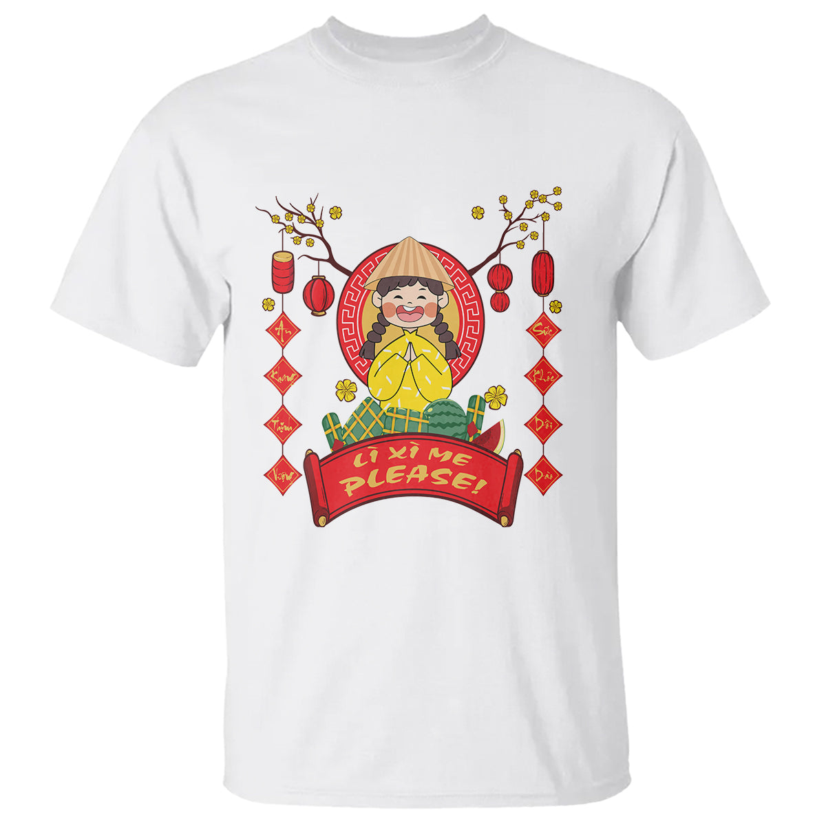 Vietnamese Lunar New Year T Shirt Li Xi Me Please Cute Girl Tet Traditional Vietnam Food - Wonder Print Shop