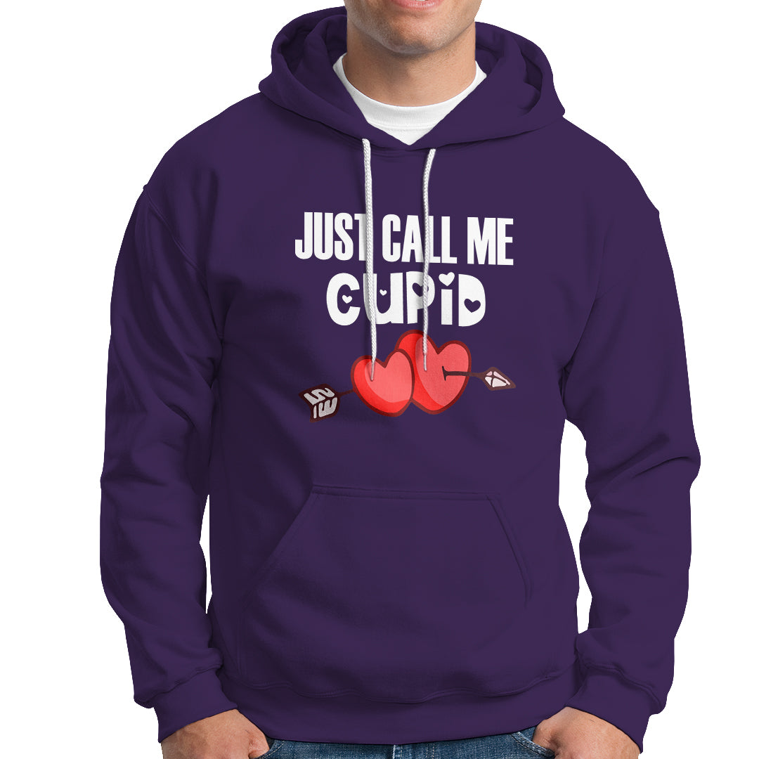 Valentine's Day Hoodie Just Call Me Cupid Retro Arrow Heart - Wonder Print Shop