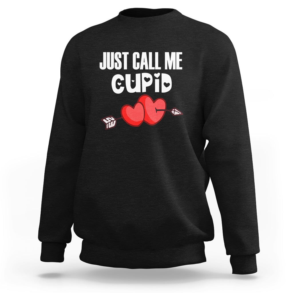Valentine's Day Sweatshirt Just Call Me Cupid Retro Arrow Heart - Wonder Print Shop
