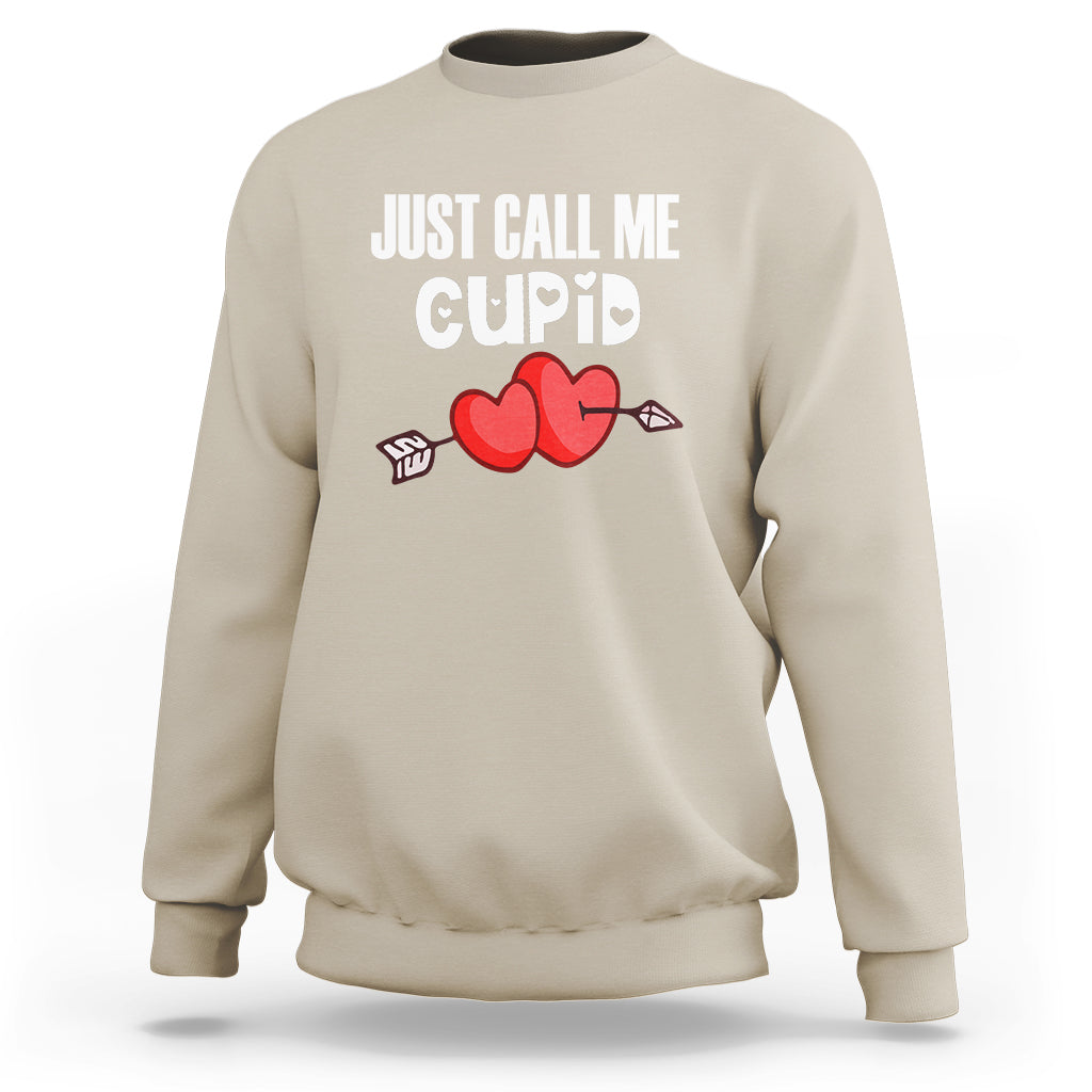 Valentine's Day Sweatshirt Just Call Me Cupid Retro Arrow Heart - Wonder Print Shop