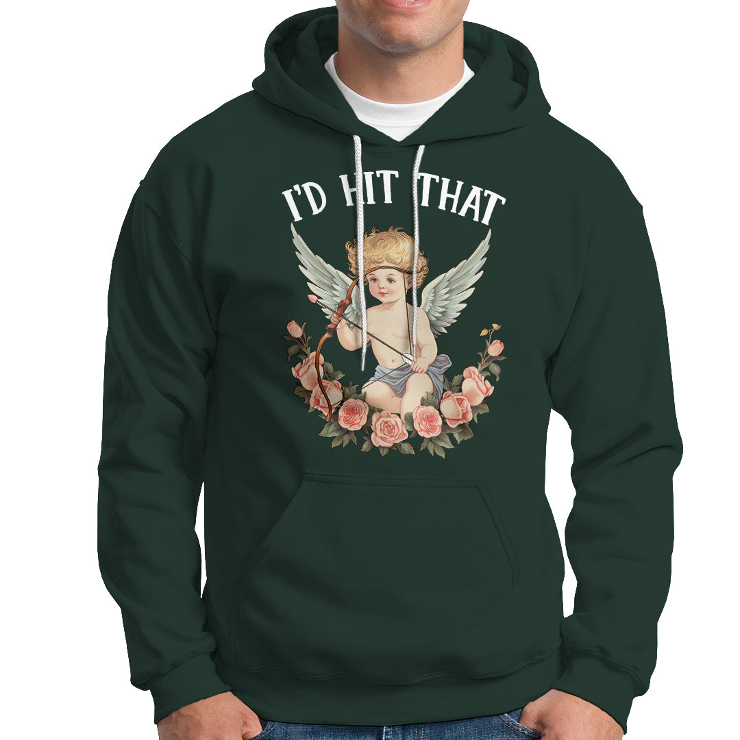 Valentine's Day Hoodie I'd Hit That Cupid Vintage Art Rose - Wonder Print Shop
