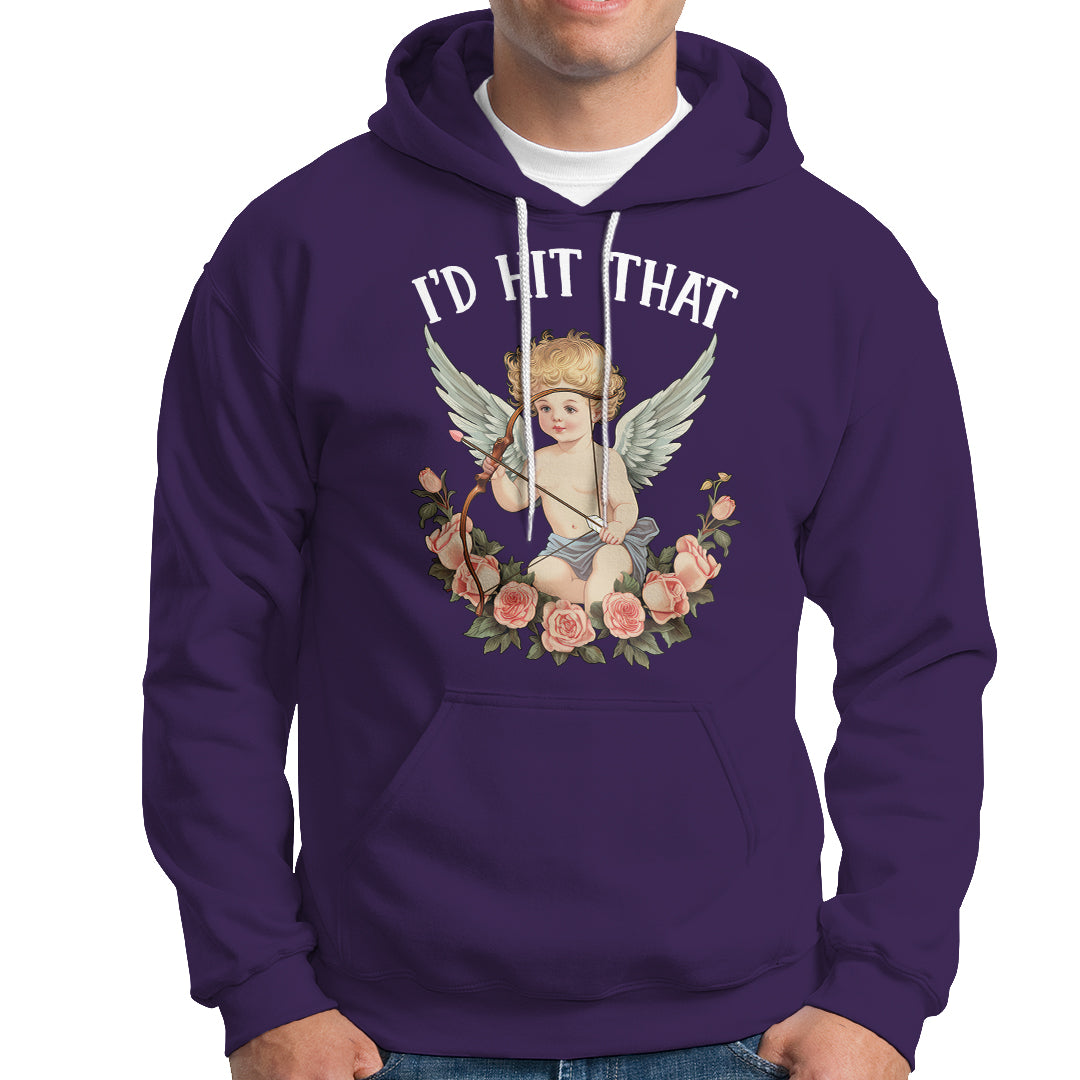 Valentine's Day Hoodie I'd Hit That Cupid Vintage Art Rose - Wonder Print Shop
