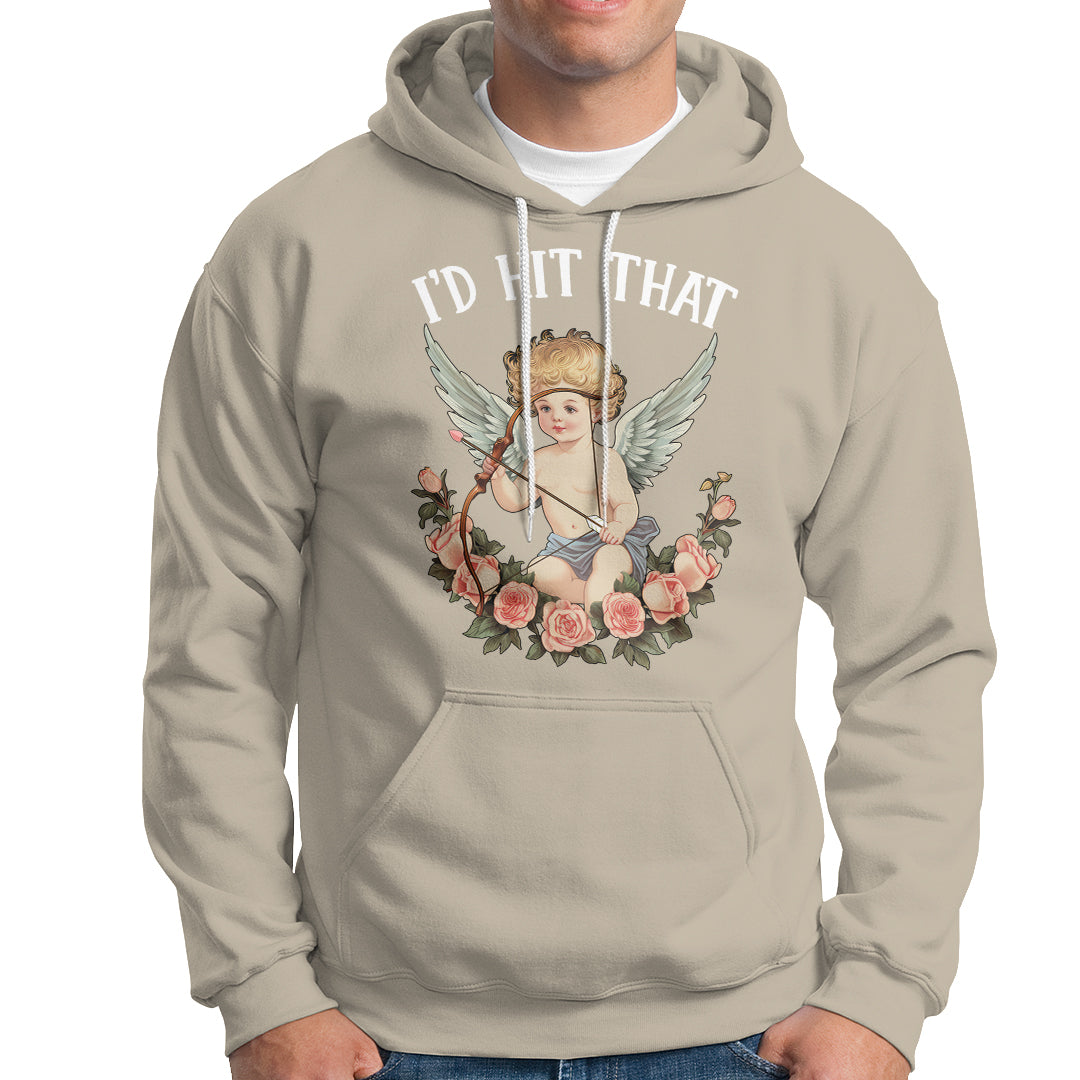 Valentine's Day Hoodie I'd Hit That Cupid Vintage Art Rose - Wonder Print Shop