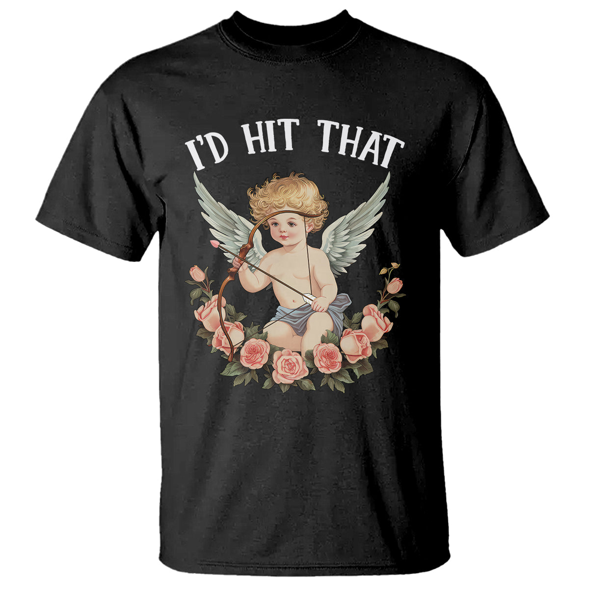 Valentine's Day T Shirt I'd Hit That Cupid Vintage Art Rose - Wonder Print Shop
