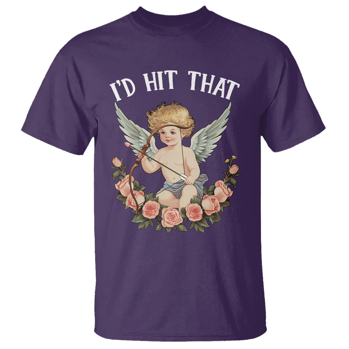 Valentine's Day T Shirt I'd Hit That Cupid Vintage Art Rose - Wonder Print Shop