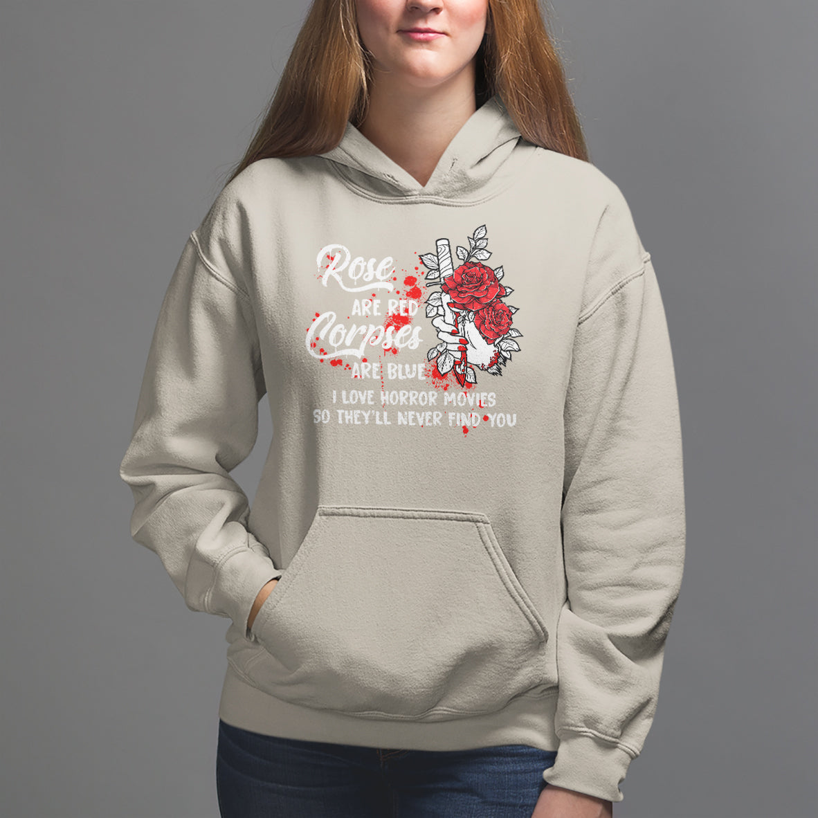 Valentine's Day Hoodie Roses Are Red Corpses Are Blue Horror Rose Bloody - Wonder Print Shop