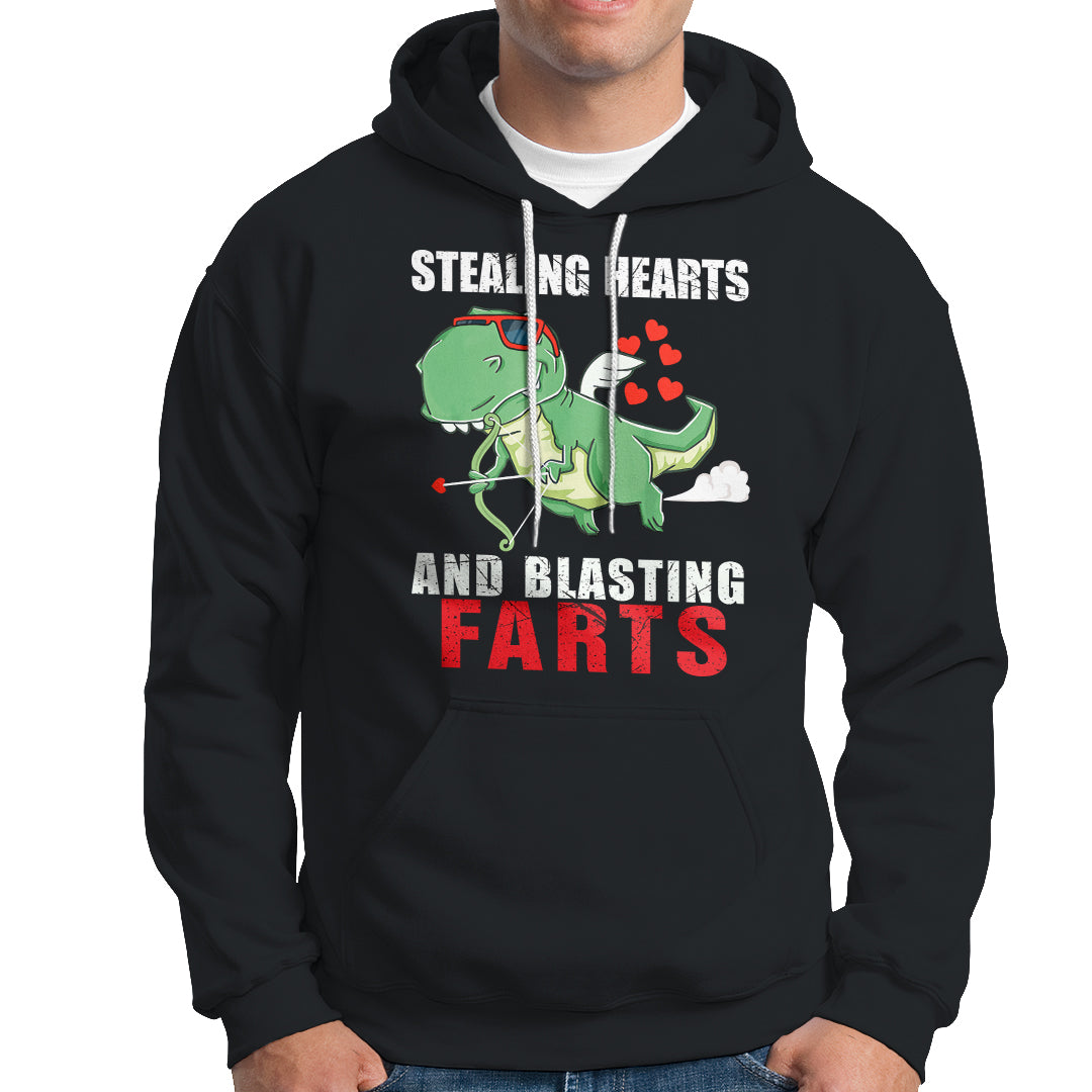 Valentine's Day Hoodie Cute Dinosaur Cupid Stealing Hearts And Blasting Farts - Wonder Print Shop