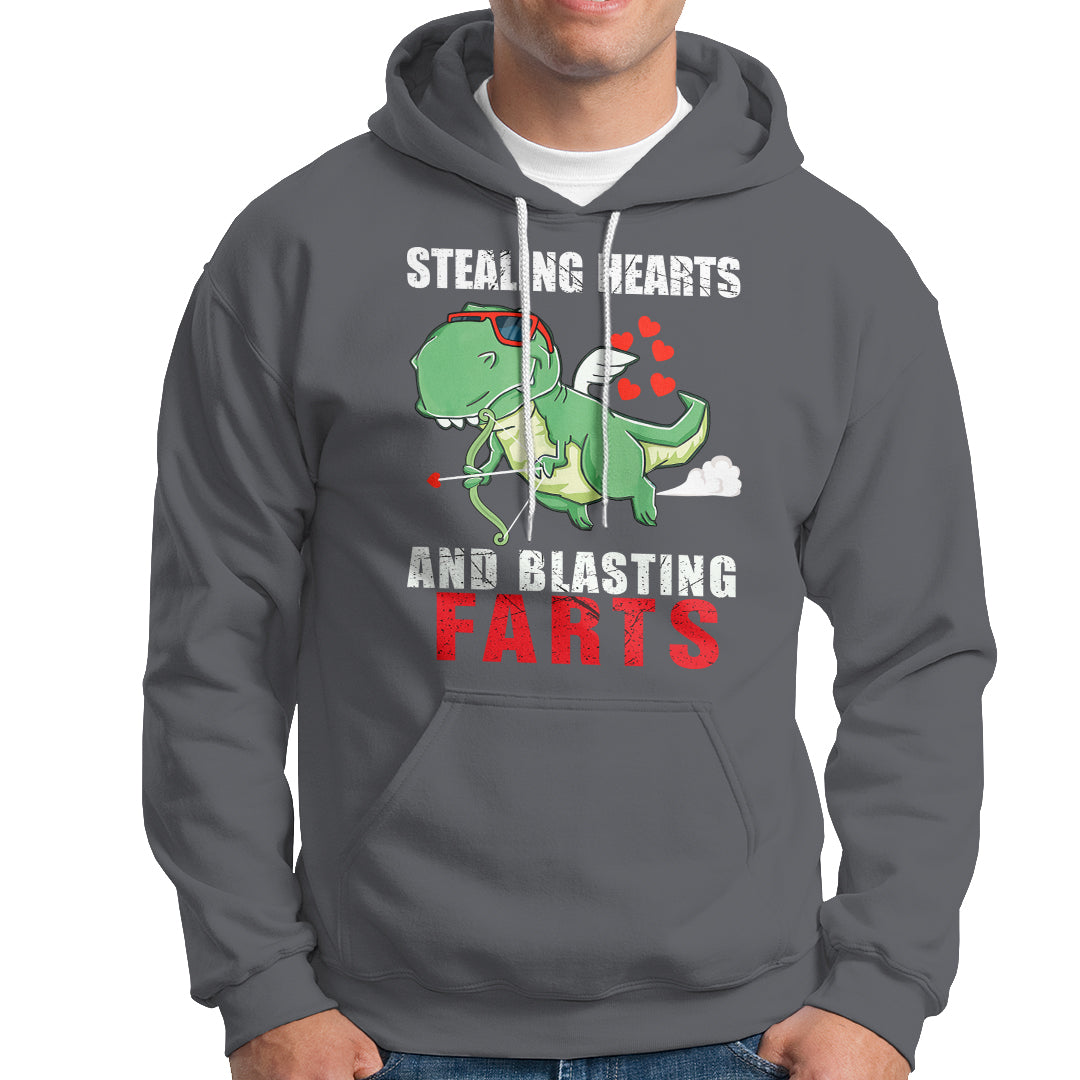 Valentine's Day Hoodie Cute Dinosaur Cupid Stealing Hearts And Blasting Farts - Wonder Print Shop