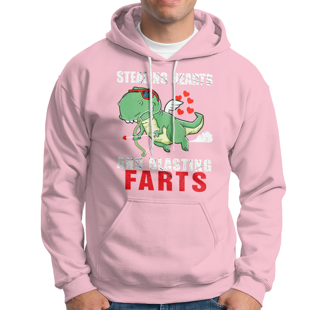 Valentine's Day Hoodie Cute Dinosaur Cupid Stealing Hearts And Blasting Farts - Wonder Print Shop