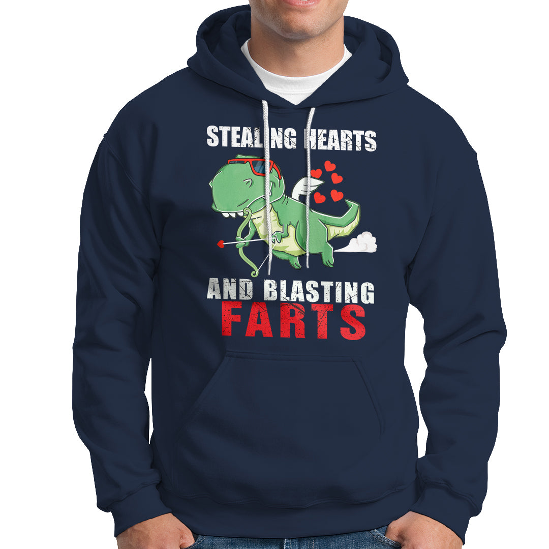 Valentine's Day Hoodie Cute Dinosaur Cupid Stealing Hearts And Blasting Farts - Wonder Print Shop