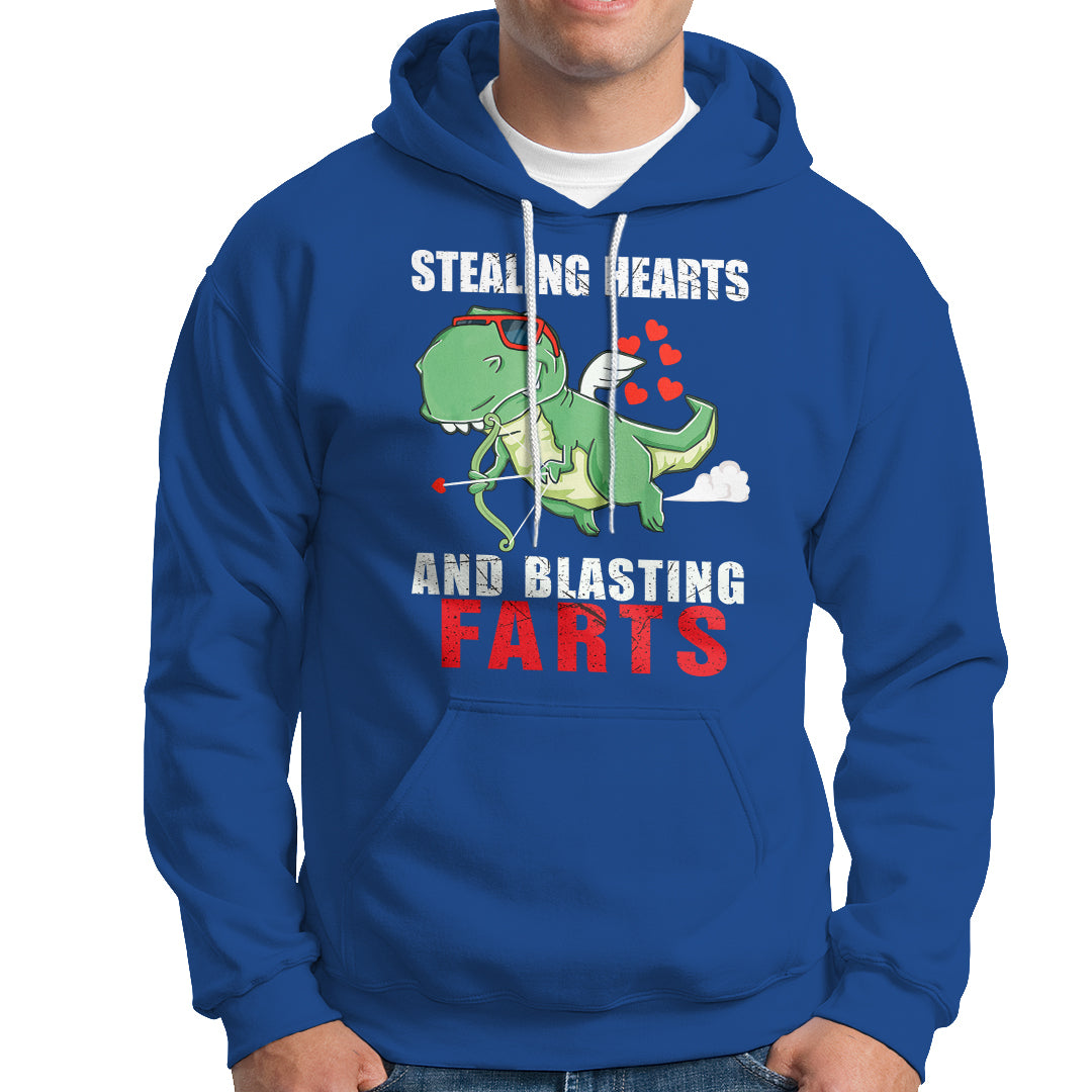 Valentine's Day Hoodie Cute Dinosaur Cupid Stealing Hearts And Blasting Farts - Wonder Print Shop