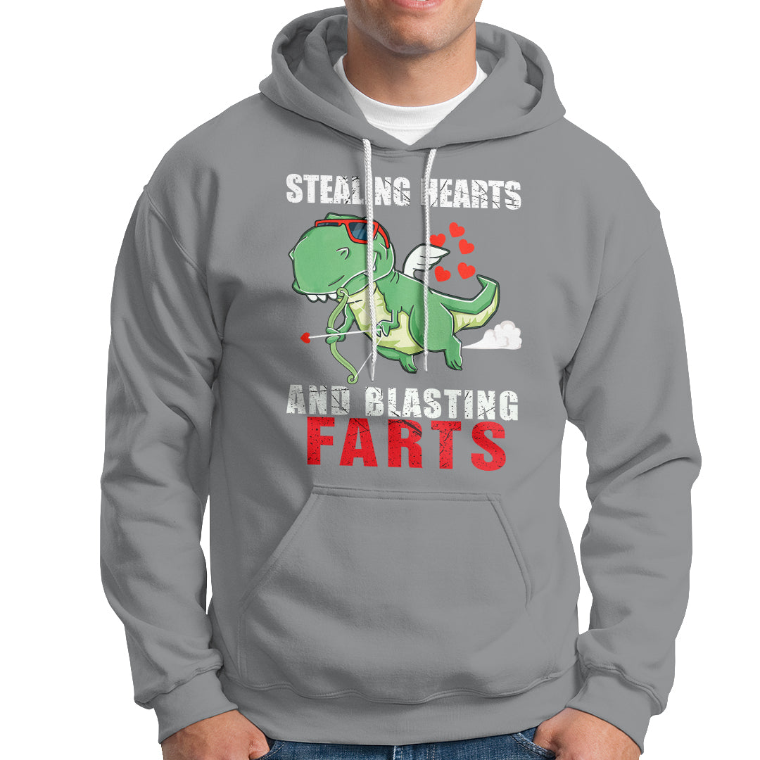 Valentine's Day Hoodie Cute Dinosaur Cupid Stealing Hearts And Blasting Farts - Wonder Print Shop