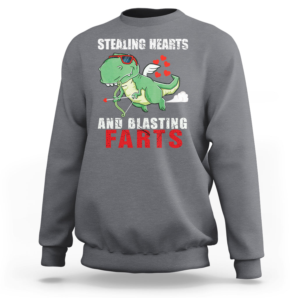 Valentine's Day Sweatshirt Cute Dinosaur Cupid Stealing Hearts And Blasting Farts - Wonder Print Shop