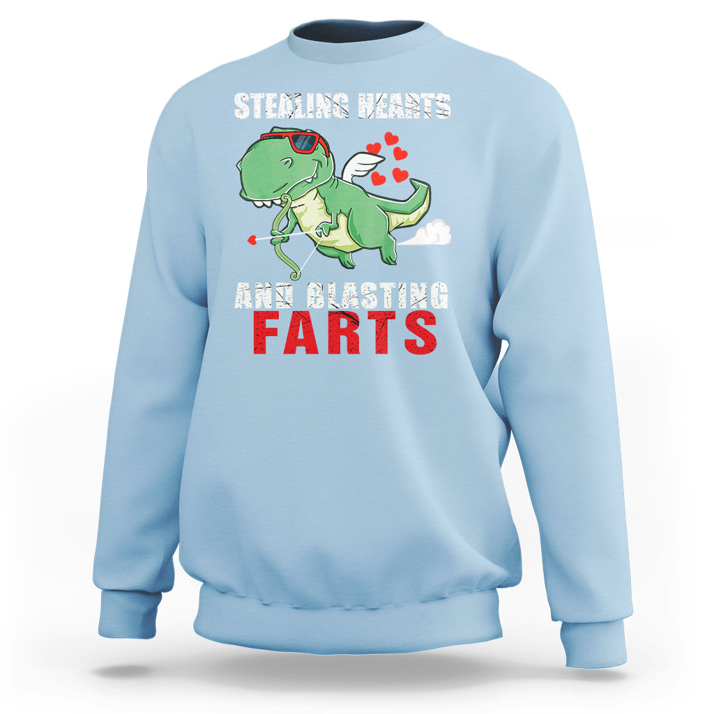 Valentine's Day Sweatshirt Cute Dinosaur Cupid Stealing Hearts And Blasting Farts - Wonder Print Shop