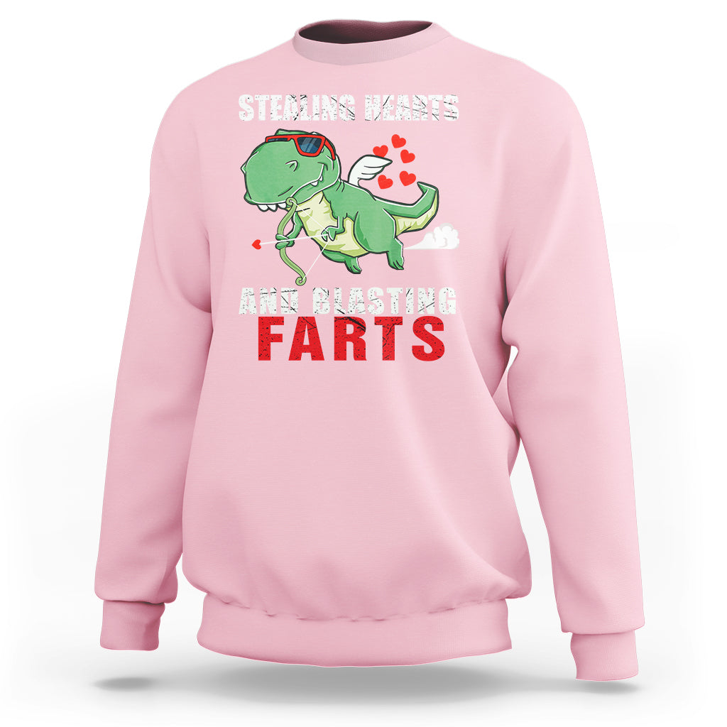 Valentine's Day Sweatshirt Cute Dinosaur Cupid Stealing Hearts And Blasting Farts - Wonder Print Shop