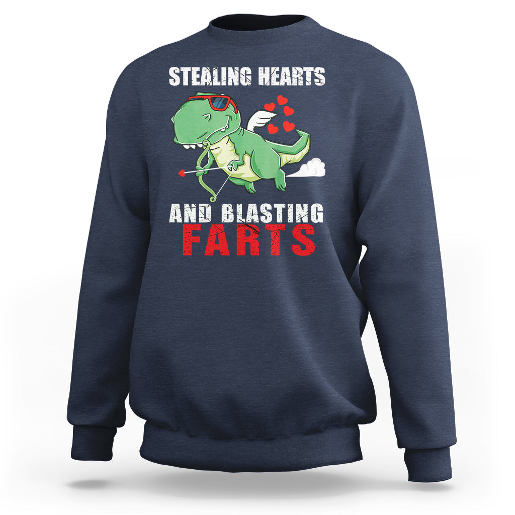 Valentine's Day Sweatshirt Cute Dinosaur Cupid Stealing Hearts And Blasting Farts - Wonder Print Shop