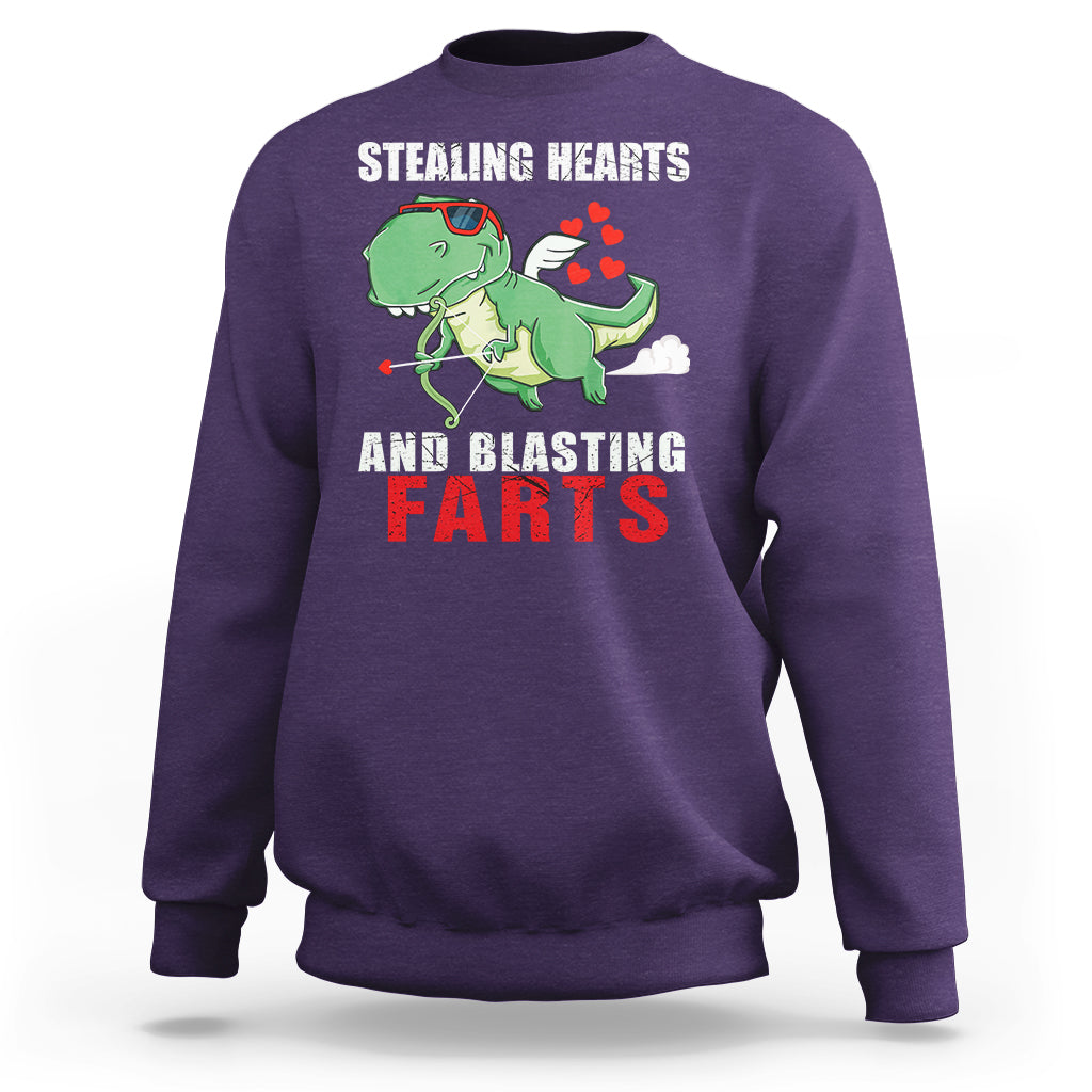 Valentine's Day Sweatshirt Cute Dinosaur Cupid Stealing Hearts And Blasting Farts - Wonder Print Shop
