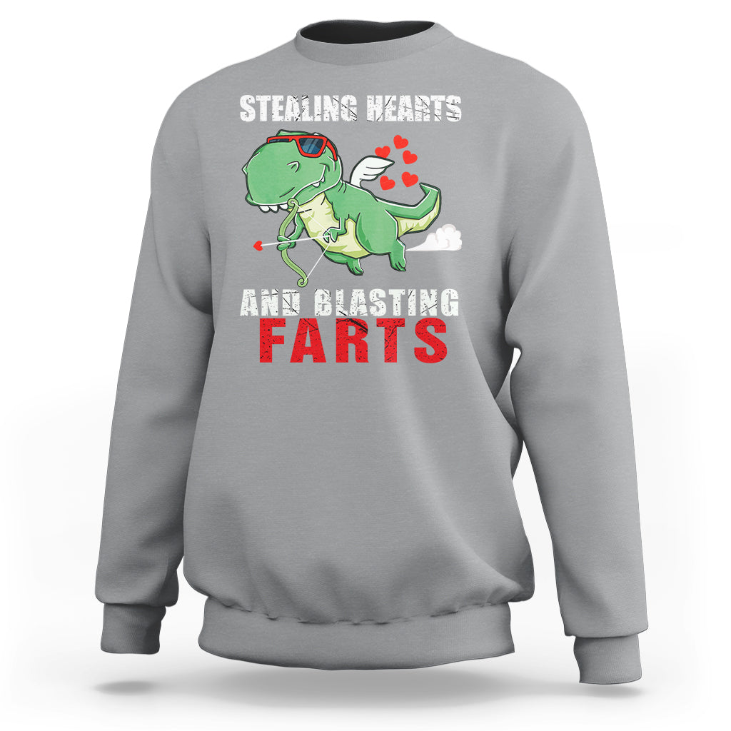 Valentine's Day Sweatshirt Cute Dinosaur Cupid Stealing Hearts And Blasting Farts - Wonder Print Shop