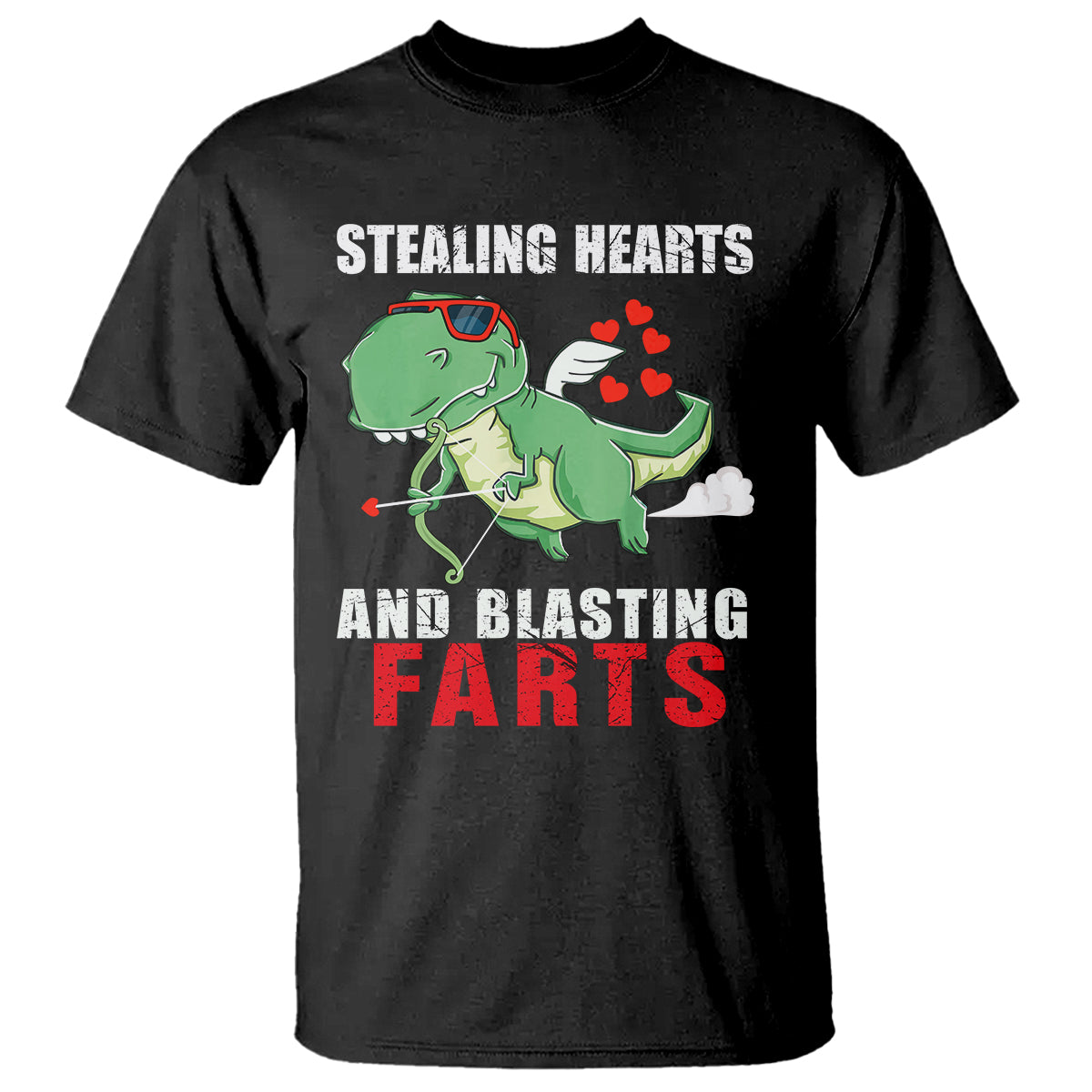 Valentine's Day T Shirt Cute Dinosaur Cupid Stealing Hearts And Blasting Farts - Wonder Print Shop