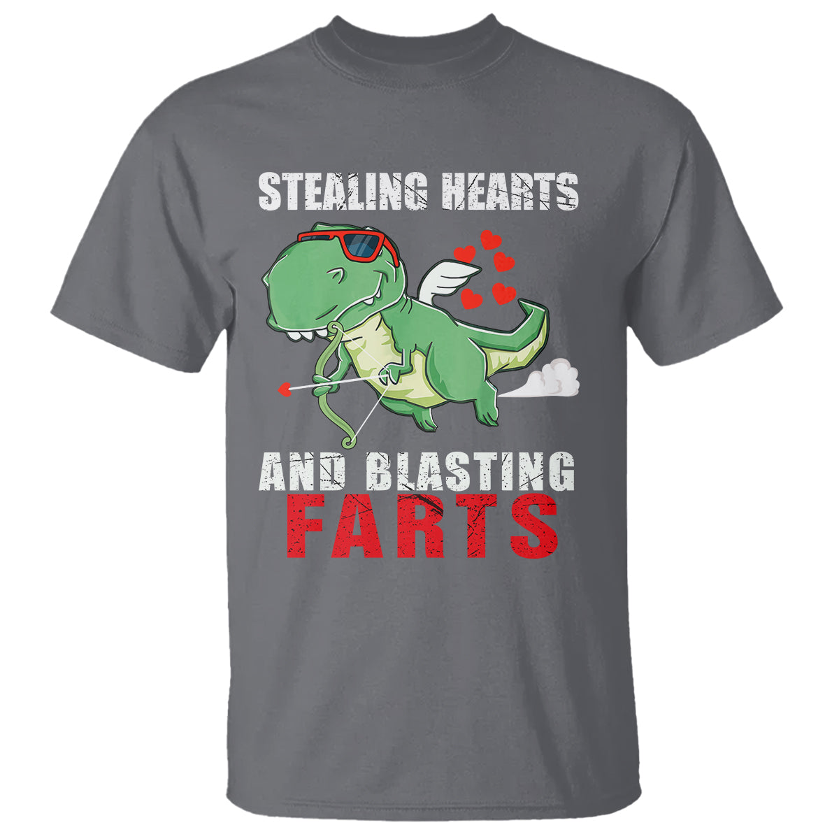 Valentine's Day T Shirt Cute Dinosaur Cupid Stealing Hearts And Blasting Farts - Wonder Print Shop