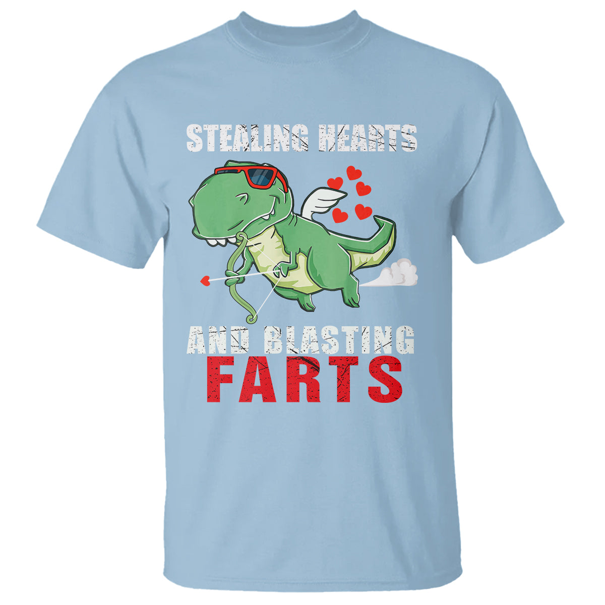 Valentine's Day T Shirt Cute Dinosaur Cupid Stealing Hearts And Blasting Farts - Wonder Print Shop