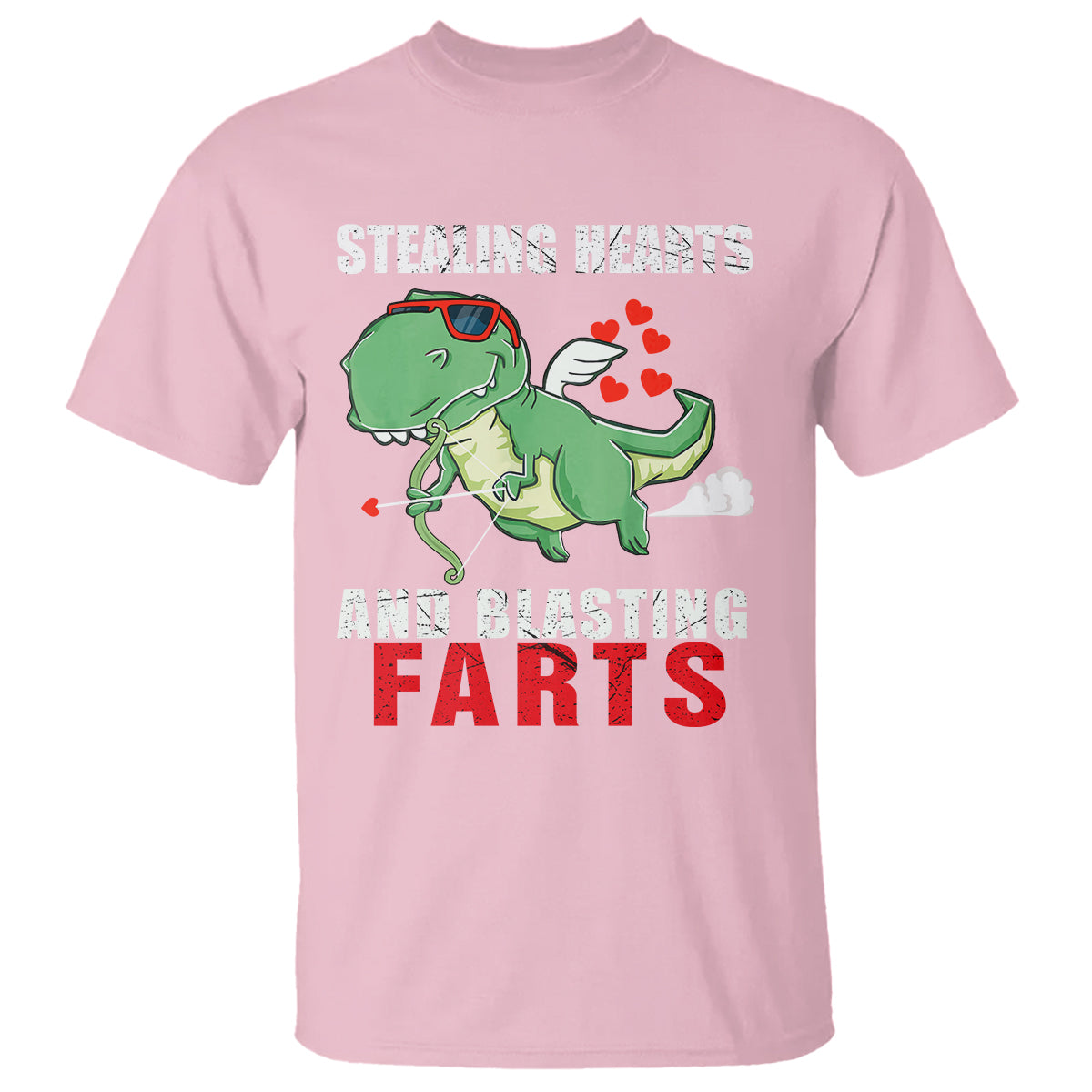 Valentine's Day T Shirt Cute Dinosaur Cupid Stealing Hearts And Blasting Farts - Wonder Print Shop