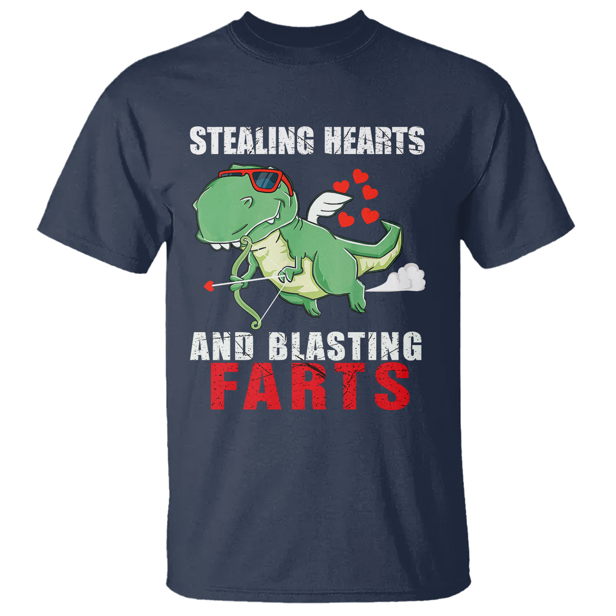 Valentine's Day T Shirt Cute Dinosaur Cupid Stealing Hearts And Blasting Farts - Wonder Print Shop