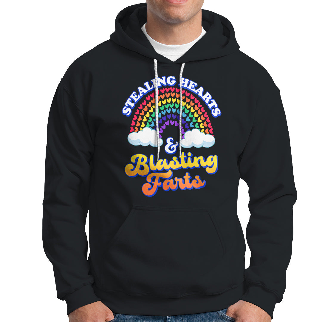 Valentine's Day Hoodie Stealing Hearts And Blasting Fart Funny Rainbow Heart - Wonder Print Shop