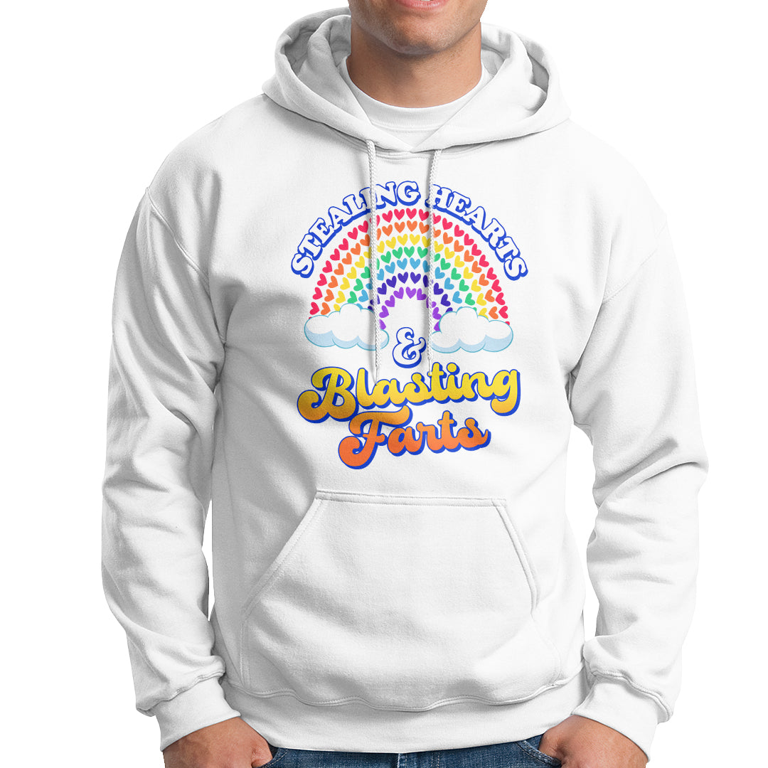 Valentine's Day Hoodie Stealing Hearts And Blasting Fart Funny Rainbow Heart - Wonder Print Shop