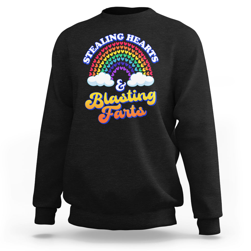 Valentine's Day Sweatshirt Stealing Hearts And Blasting Fart Funny Rainbow Heart - Wonder Print Shop