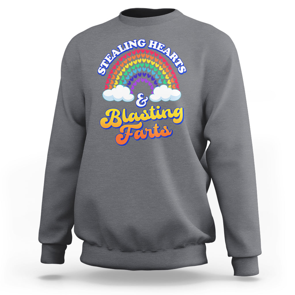 Valentine's Day Sweatshirt Stealing Hearts And Blasting Fart Funny Rainbow Heart - Wonder Print Shop
