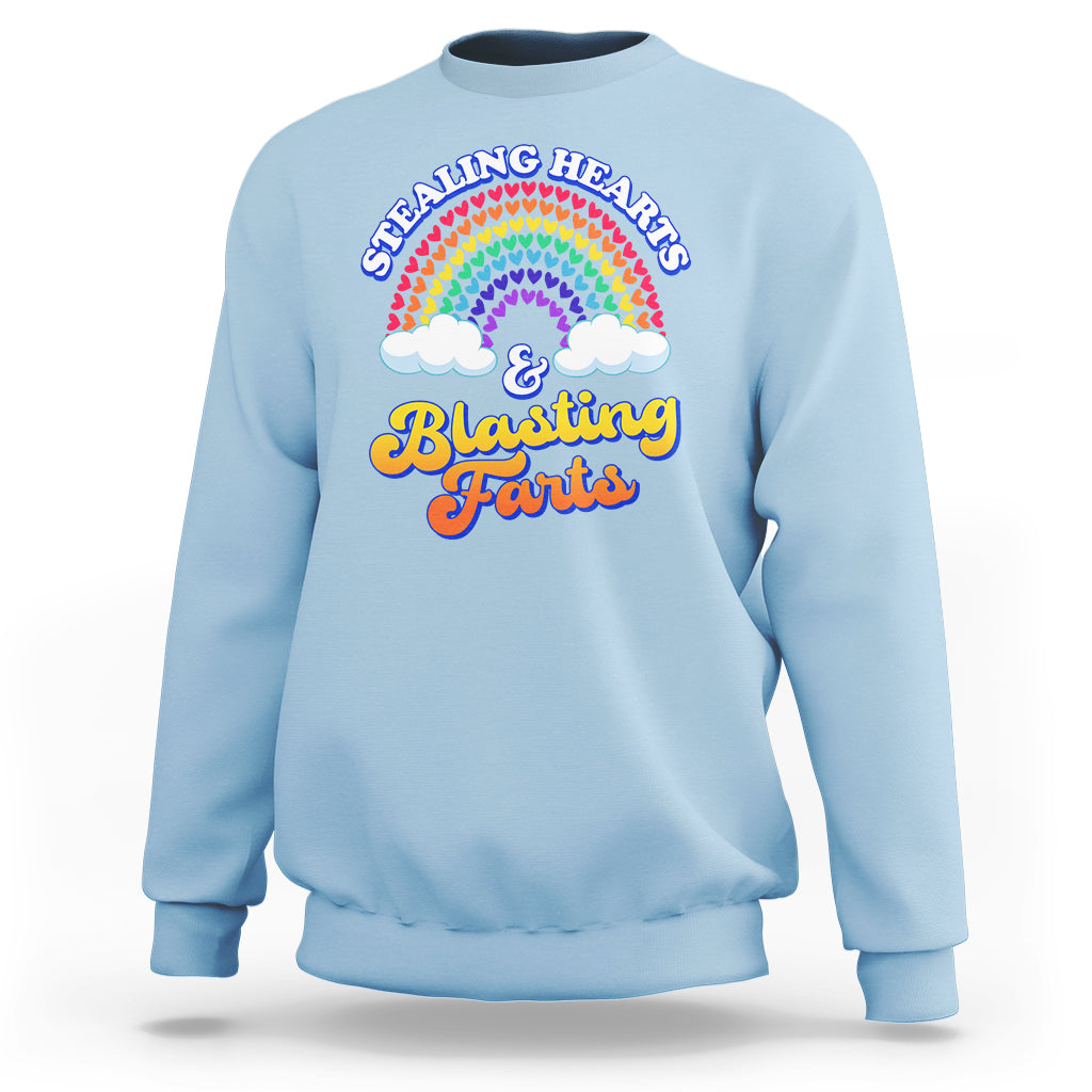 Valentine's Day Sweatshirt Stealing Hearts And Blasting Fart Funny Rainbow Heart - Wonder Print Shop